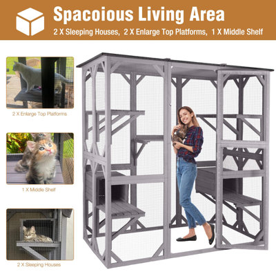 Large Catio Outdoor Cat Enclosure, 5-tier Cat Playpen With Window Access, Extra Large, Grey