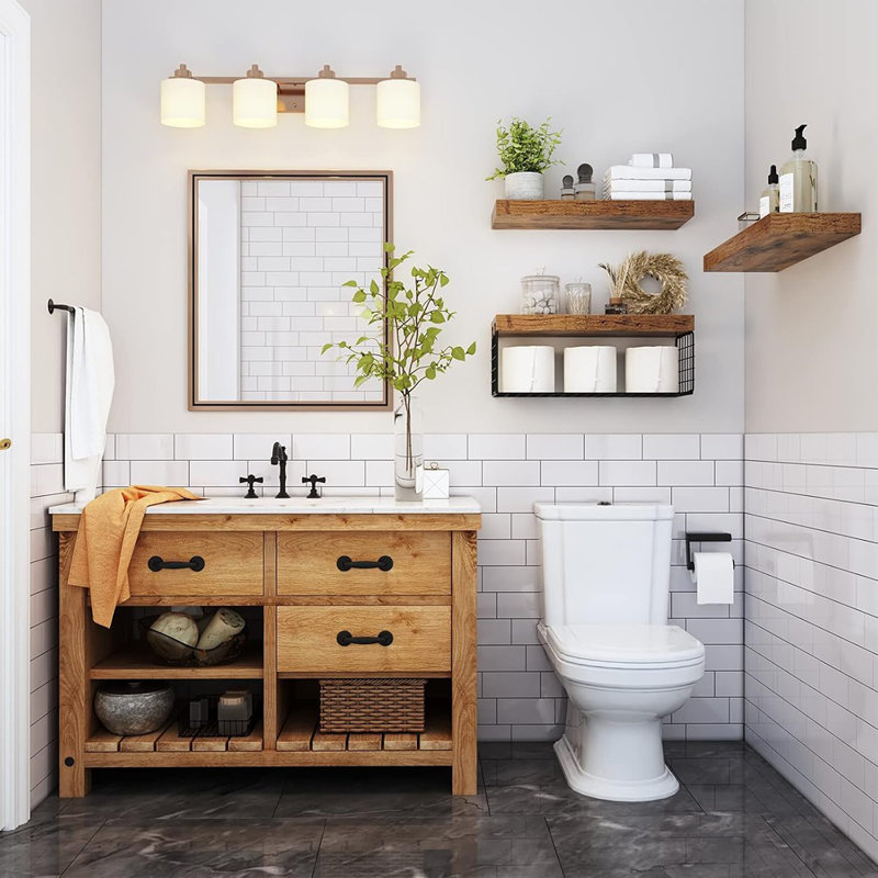 Bathroom Shelves Over Toilet - Wall Mounted Floating Shelves Toilet Paper Storage Small Farmhouse Decor Shelf 16 Inch Set Of 3, Rustic Brown (019-bn3)
