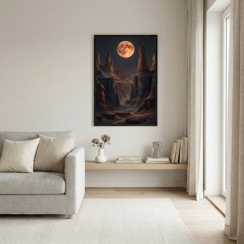 Art mural sur toile noir encadré pour le salon, la chambre à coucher, le bureau ou le vestibule - décoration murale décorative avec canyon au clair de lune