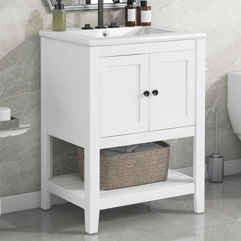 24'' Single Bathroom Vanity with Ceramic Top, White