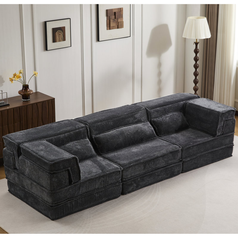 Canapé 3 places Mahjong surdimensionné avec sectionnel modulaire convertible, tissu polaire circulaire, aucun assemblage requis, mousse à mémoire de forme haute densité, oreillers pour une ambiance relaxante, matelas de sol à compression, modulaire sans os à monter soi-même.