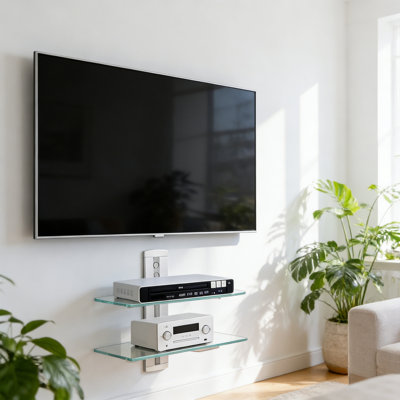 2-Tier Glass Floating TV Wall Mount For Media