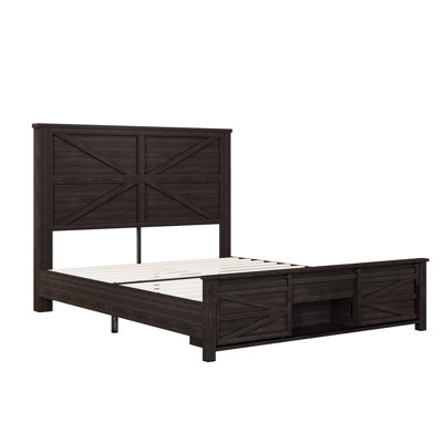  Structure de lit en bois pleine grandeur avec armoires de rangement Farmboard, noir