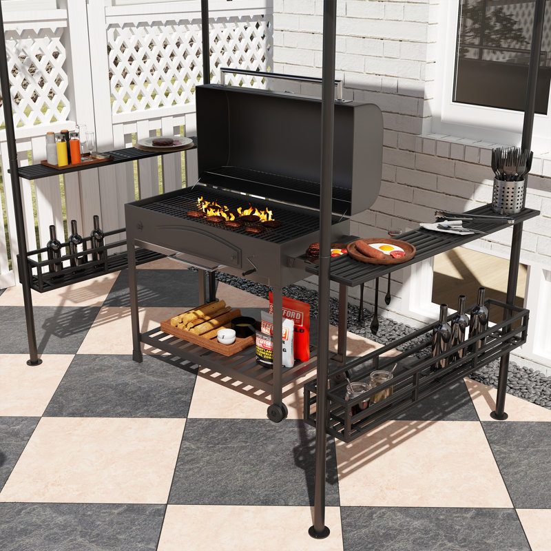 Outsunny 240x150cm Grill Gazebo Canopy 2-Tier Outdoor BBQ Shelter, Dark Grey
