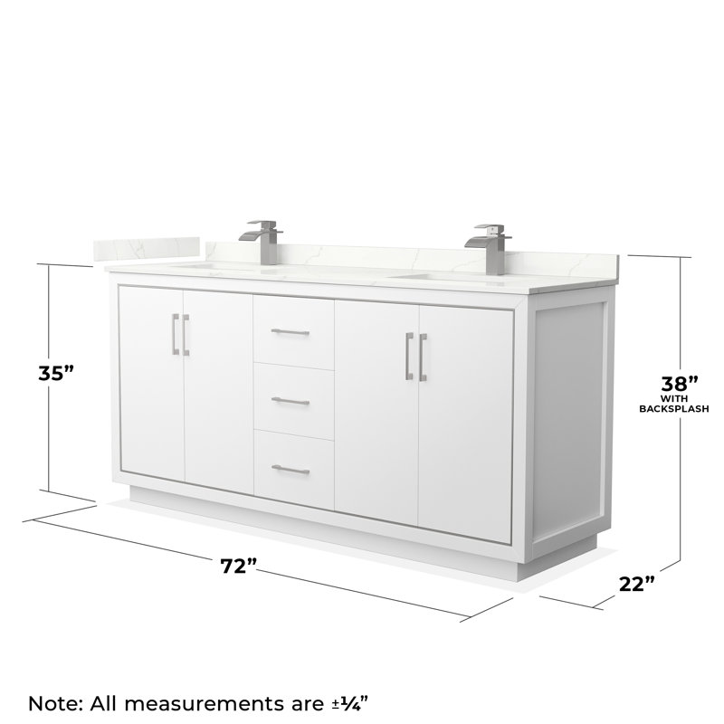 72'' W Double Vanity, Brushed Nickel, White, Giotto Quartz