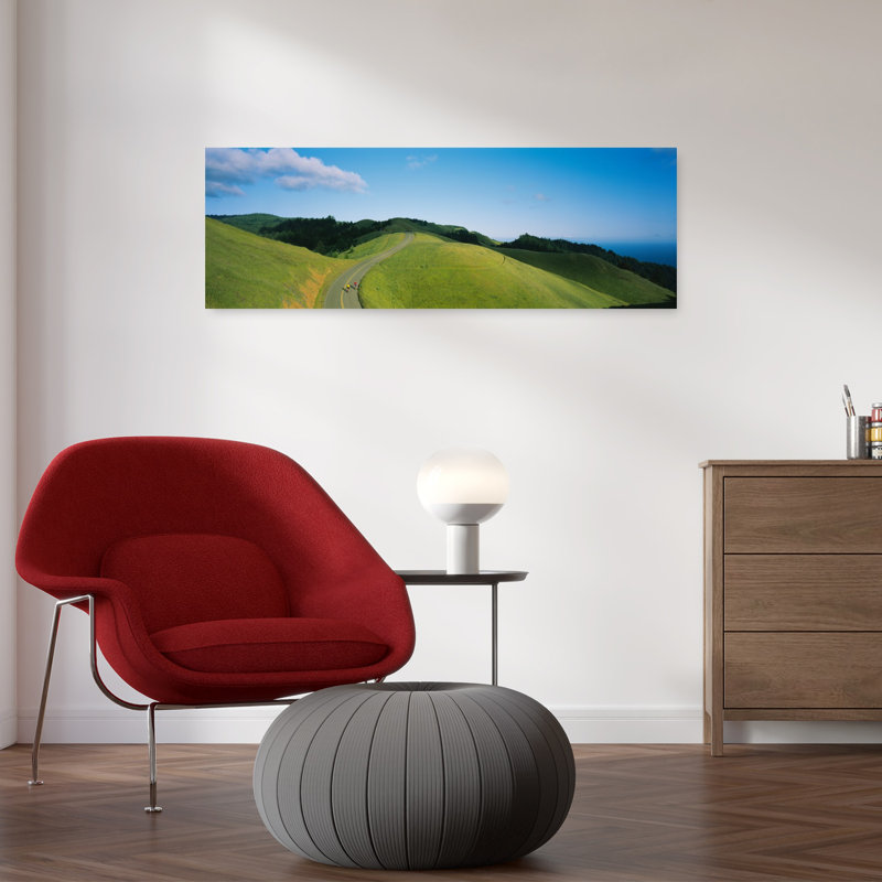 High Angle View Of Two People Cycling On The Road Marin County California USA by Thomas Winz - Wrapped Canvas Panoramic Print