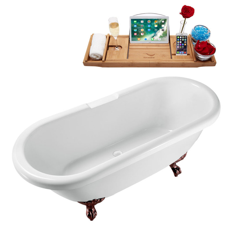 66.9'' x 29.1'' Soaking Acrylic Bathtub, Matte Oil Rubbed Bronze, Glossy White