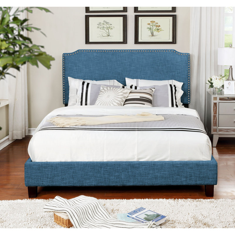 Lit plateforme tapissier Dutcher, Bleu, Double