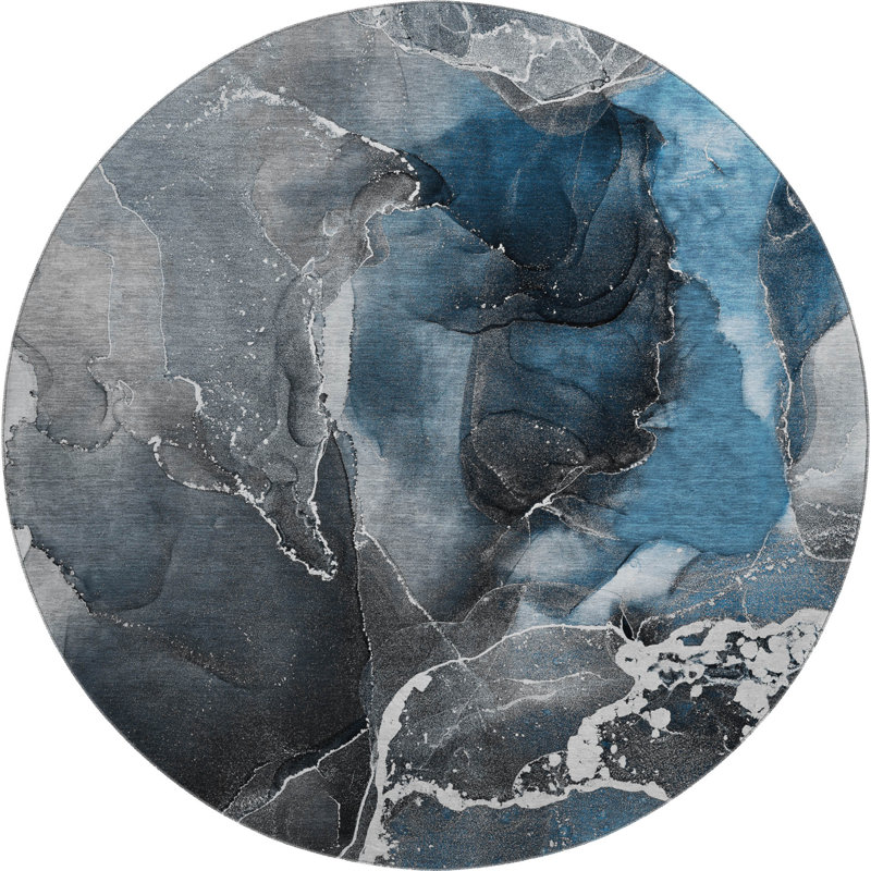 Premium Machine Washable Cerrito AMF503 Blue Rug, Round 8'
