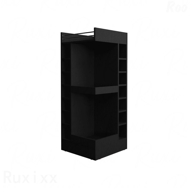 Armoire de bar d'angle à 3 niveaux de 46 po de hauteur - 14 casiers à bouteilles, armoire de rangement noire et à alcool pour le salon