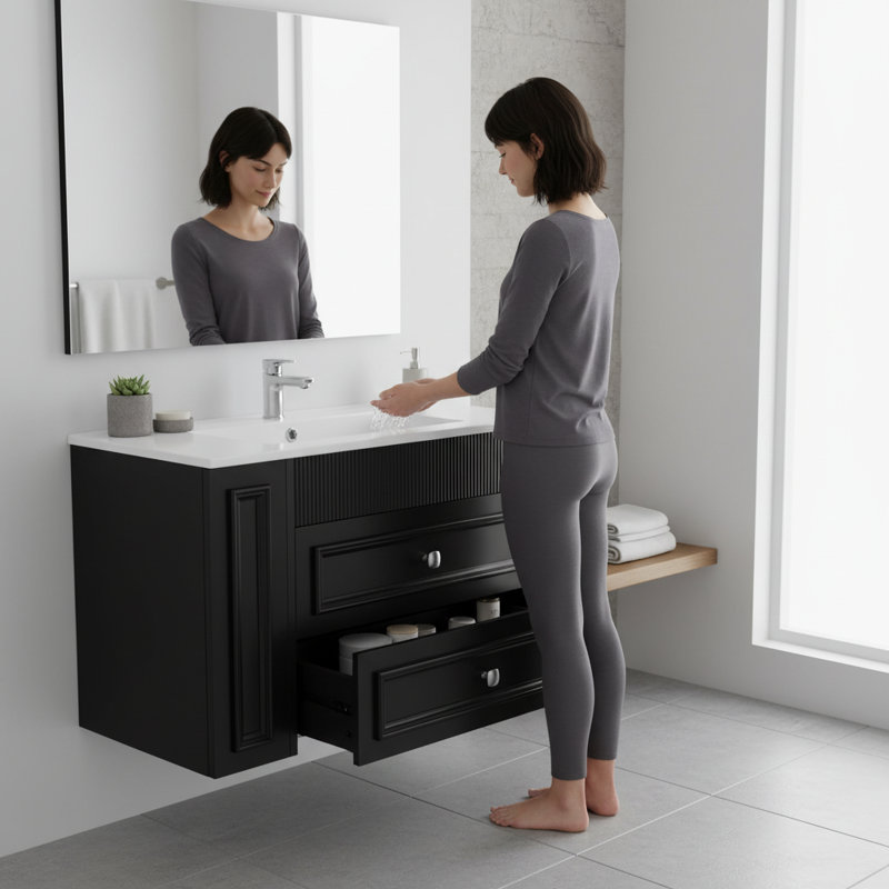 Armoire de salle de bain flottante moderne 30 po | Rangement mural | Idée cadeau, Noir