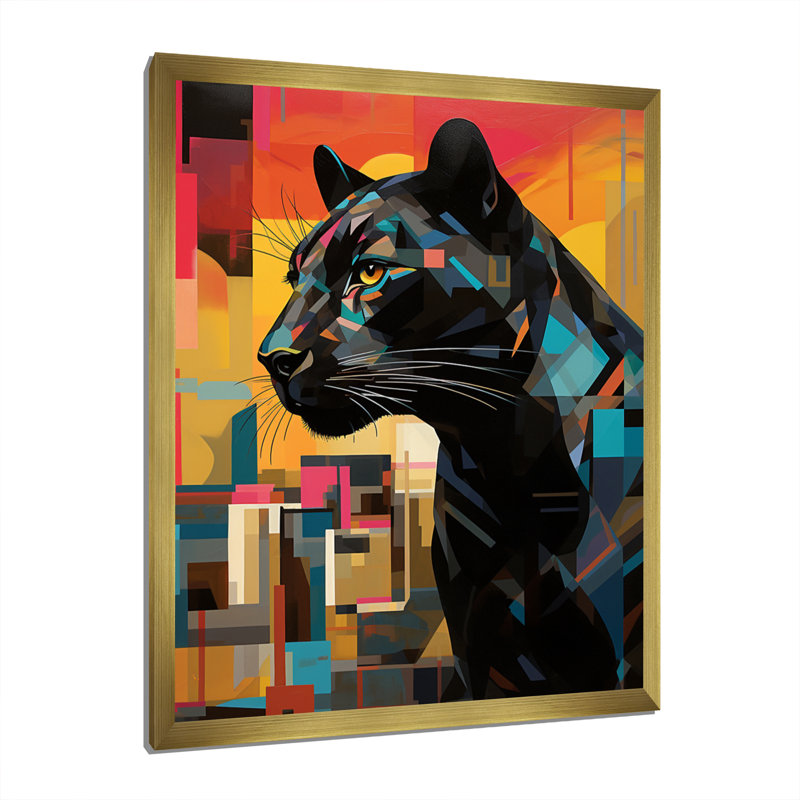 Popart sur fond noir et orange, H 32 po x l 16 po x P 1 po, Encadrement doré