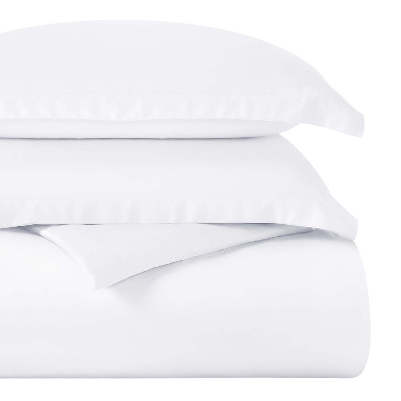 Egyptian Cotton 400 Thread Count Solid Luxury Duvet Cover Set with Pillow Shams, Full/Queen + 2 Shams, White