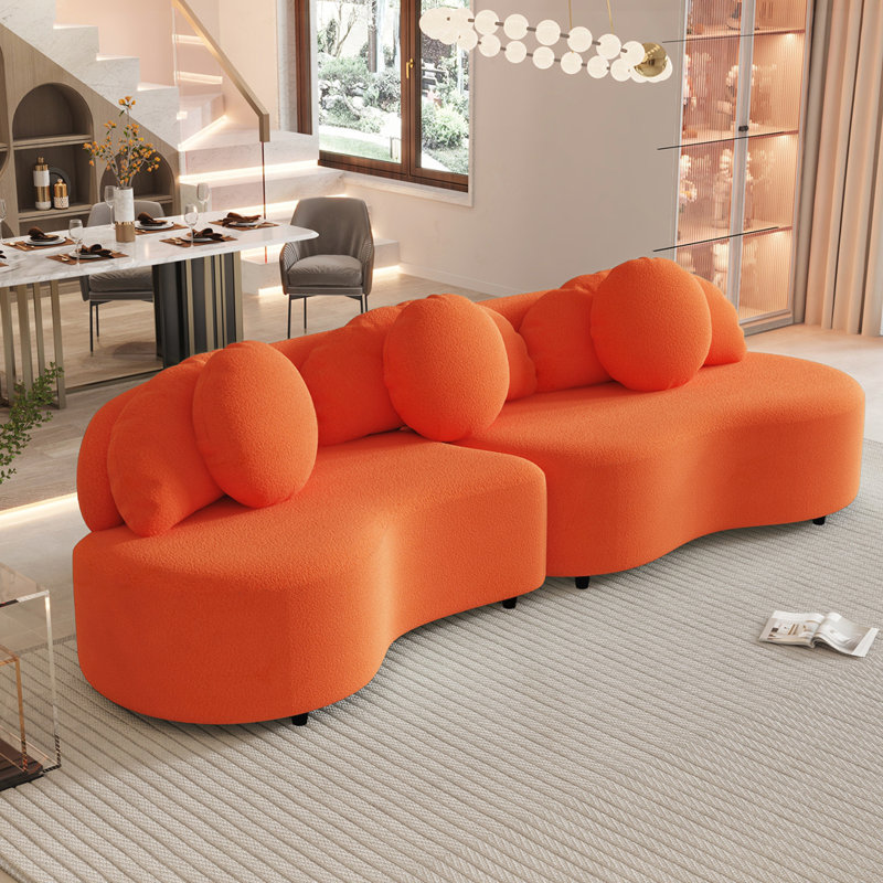 103.5" Modern Living Room Sofa, Orange Lamb Velvet Fabric