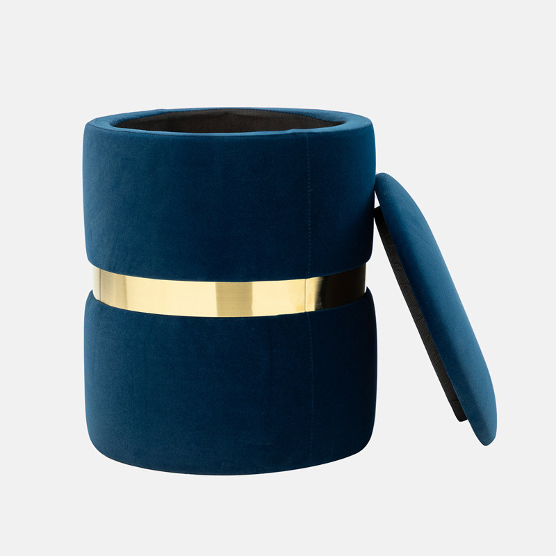 Repose-pieds de rangement en velours de 14,2 po de largeur, Velours bleu marine