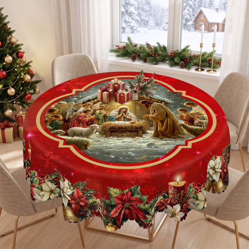 Nappe en polyester de Noël rouge lavable à la machine
