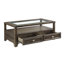 Table basse Berny, 2 tiroirs et plateau en verre, brun anthracite 46 po