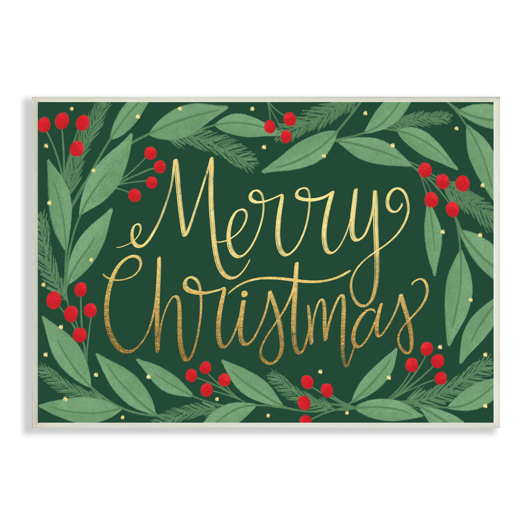 61_Merry Christmas Festive Sentiment Chic Holiday Holly Stretched Canvas Wall Art By Taylor Shannon Stupell Industries 
