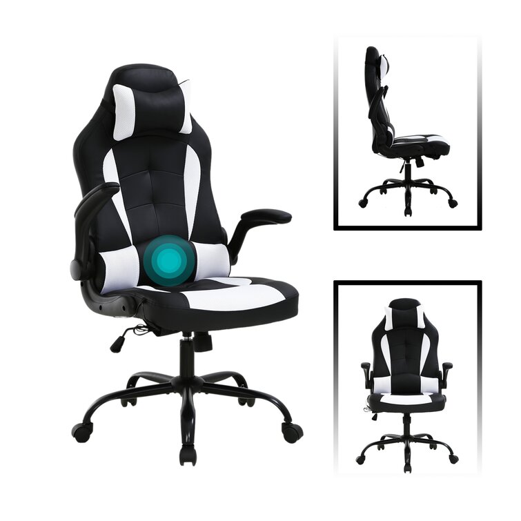 Elianagrace Reclining Office Chair with Massage, Heating, Ergonomic Office Chair with Foot Rest Inbox Zero Upholstery Color: Black