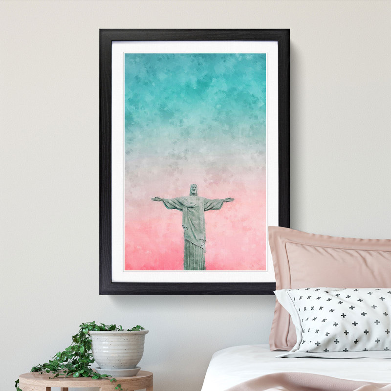 Corcovado In Rio De Janeiro Brazil Abstract - Single Picture Frame Painting on MDF, 87cm H x 62cm W x 2cm D, Black Framed