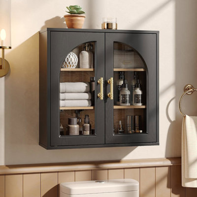 Armoire de salle de bain murale avec portes en verre cintrées