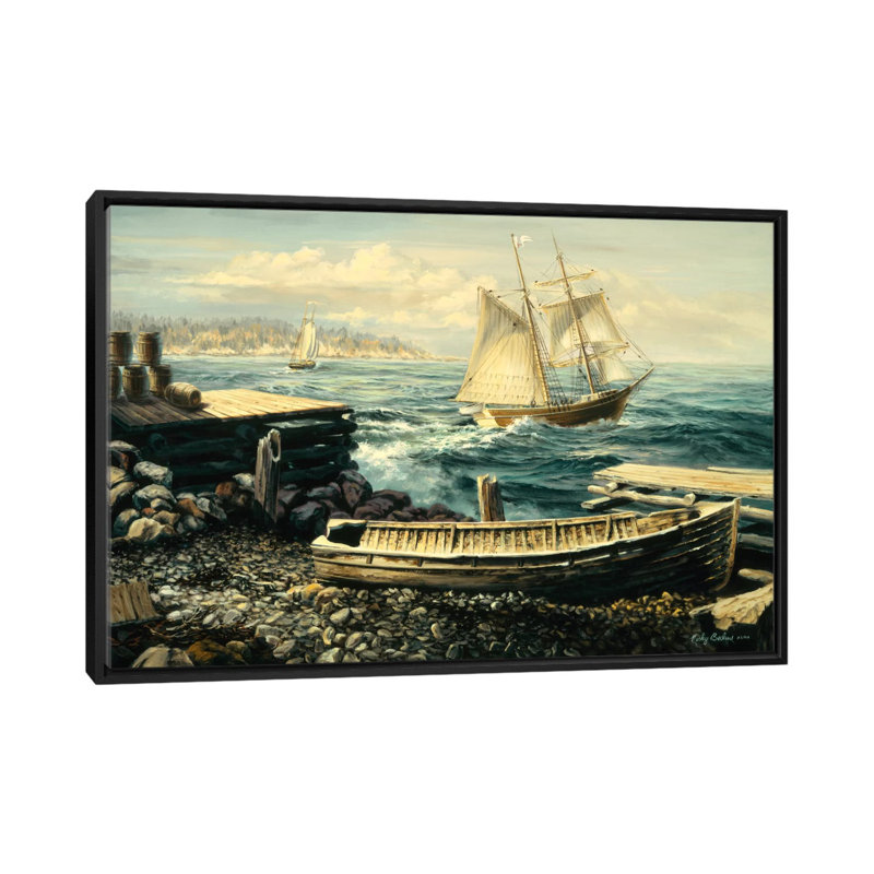 « côtier new england (bateau) » par nicky boehme, reproduction d’art sur toile, H 40 po x l 60 po x P 1,5 po, Pas de tapis