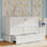 Grand lit escamotable blanc crème avec volets de rangement, matelas escamotable pour grand lit en bois pour chambre à coucher et salle polyvalente