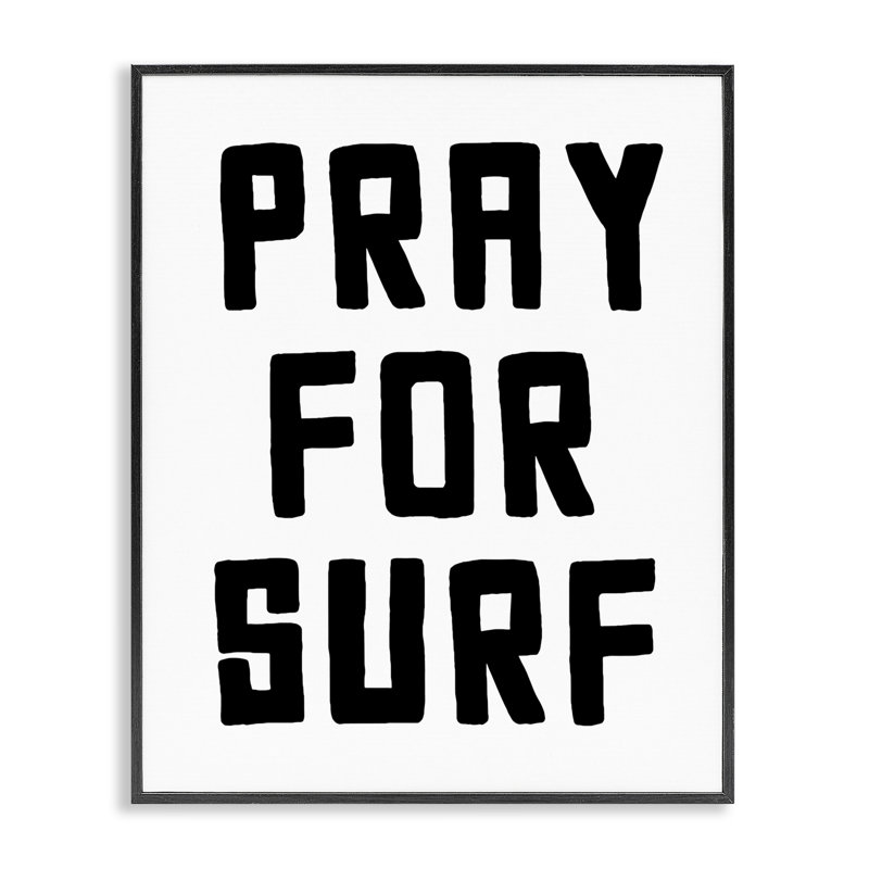 Pray For Surf, H 14 po x l 11 po, Giclée encadrée noir minuit