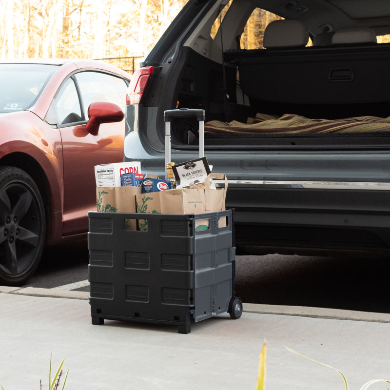 Black Collapsible Rolling Utility Cart with Aluminum Handle