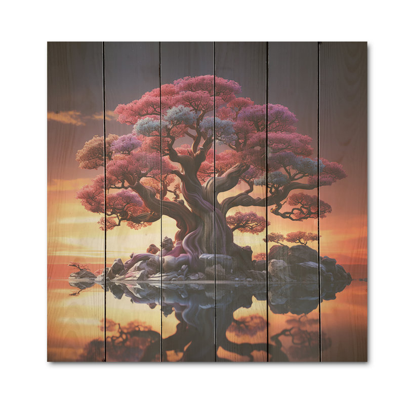 Baobab aux teintes enchantées - Art baobab sur bois de pin naturel, H 30 po x l 30 po