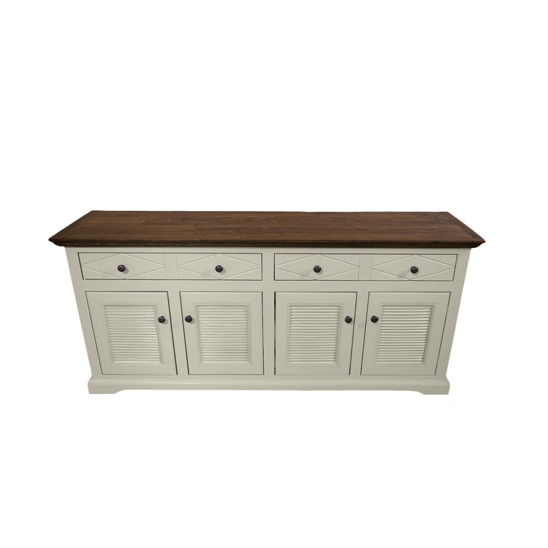 Buffet Shelter Bay avec portes à volets, Blanc doux / brun, H 31 po x l 71 po x P 18 po