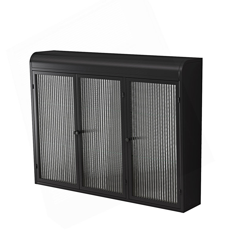 3 Door Arched Wall Mounted Glass Cabinet, Entry Way Cabinet, Black