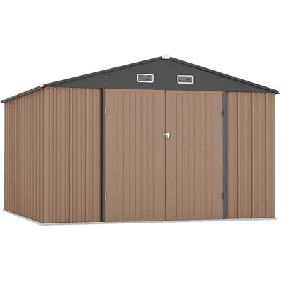 Remise de rangement extérieure en métal 12 x 10 pi avec portes doubles verrouillables, remise de jardin imperméable et résistante aux rayons UV pour la cour arrière