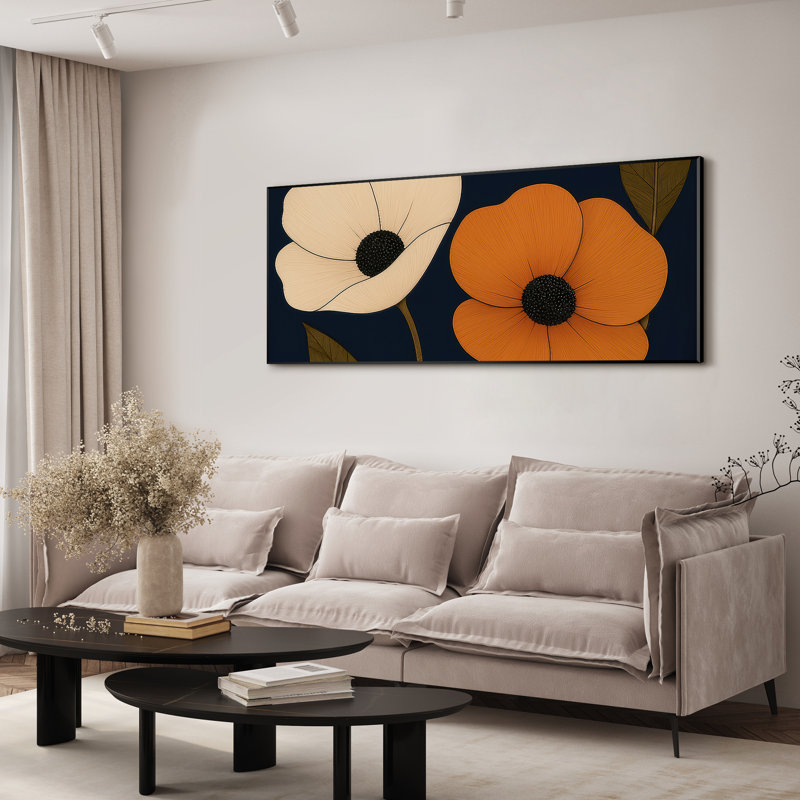Extra Large Wall Art Fabric Print - Modern Neutral Abstract Flower for Contemporary Home Artwork Decor for Living Room or Bedroom - "Frame Assembly Required (Unfinished Frame)"