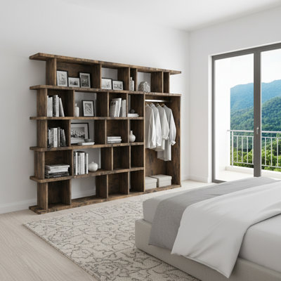 Rustic Bookshelf With Open Wardrobe Section