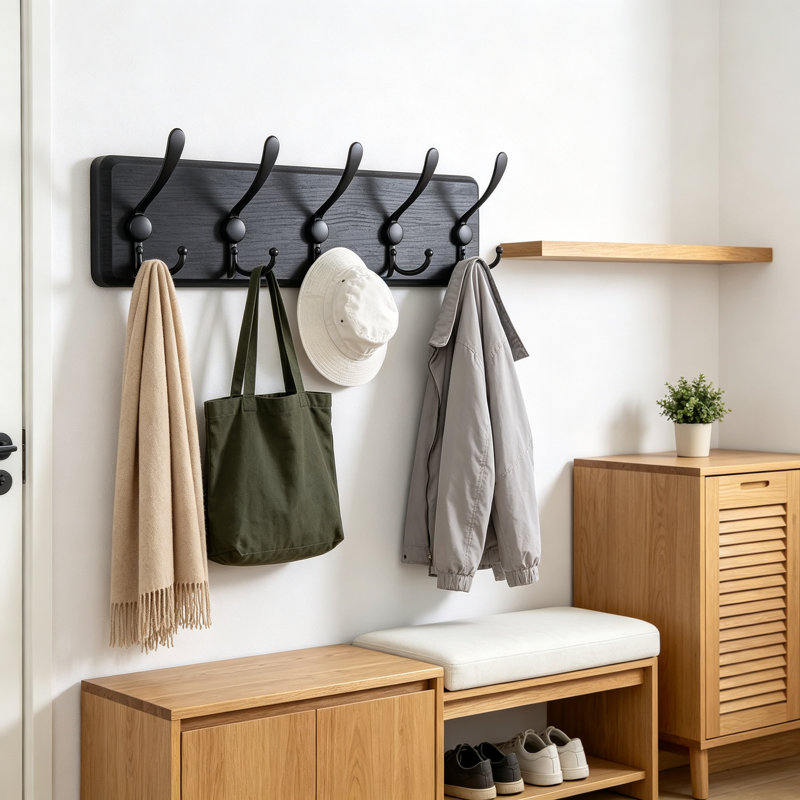 Porte-manteau mural rustique à trois crochets, style ferme, en bois, pour entrée, idéal pour sacs à dos, vestes, chapeaux et plus encore, ensemble de 2