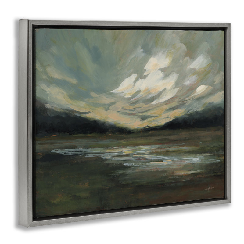 «Billowing Clouds Landscape», art mural sur toile flottant noir par Haley Knighten, Cadre flottant gris lustré