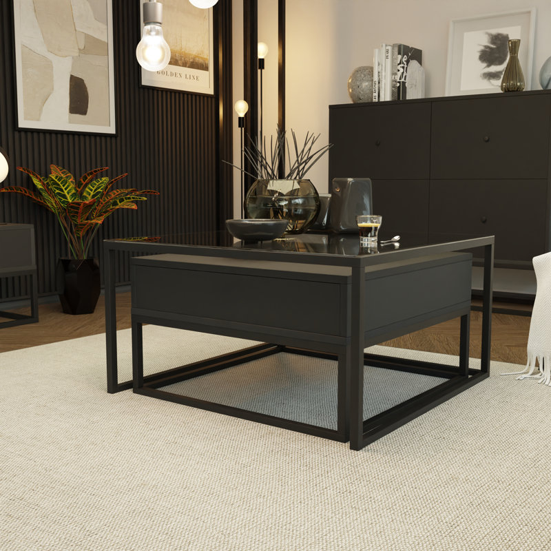 Tekhi Coffee Table with Storage, Matte Black