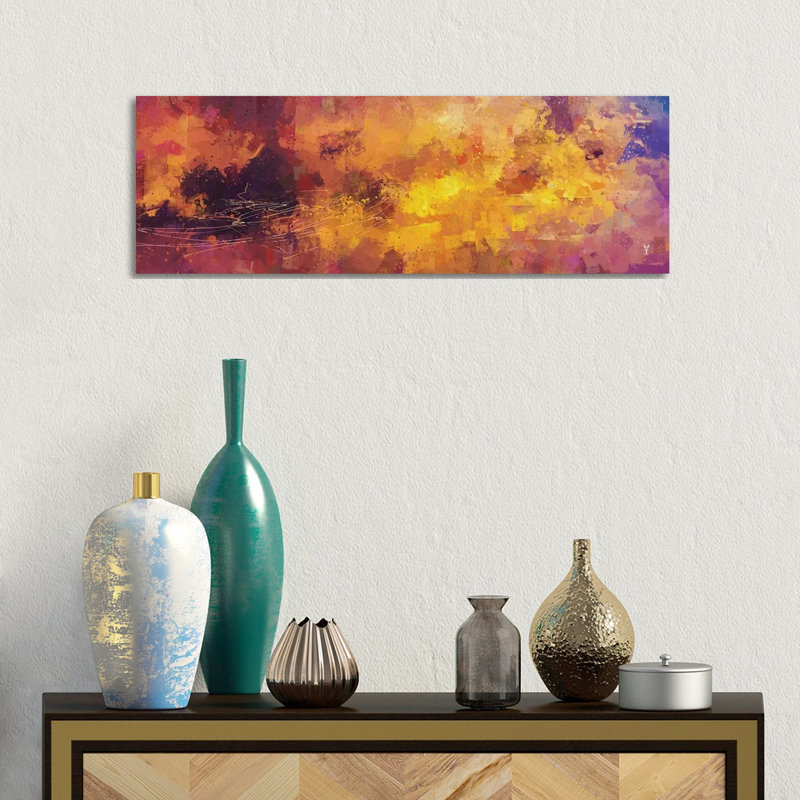 Red And Yellow Abstract by Van Credi - Wrapped Canvas Panoramic Painting, 30.48 cm H x 91.44 cm W x 1.91 cm D