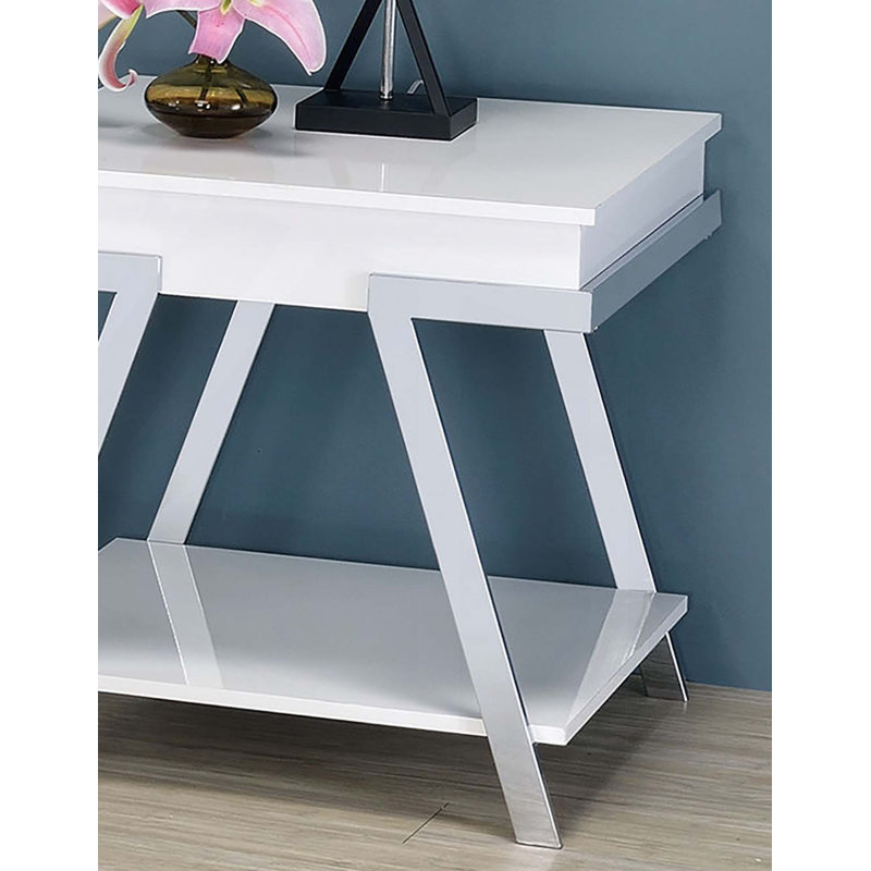 Table de bout blanche de style contemporain avec cadre chromé ultrabrillant