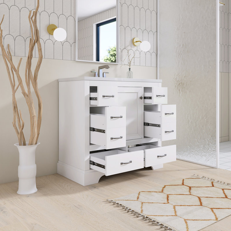 Ensemble de meuble-lavabo autoportant 36 po avec comptoir en céramique 36 po, Blanc/Noir