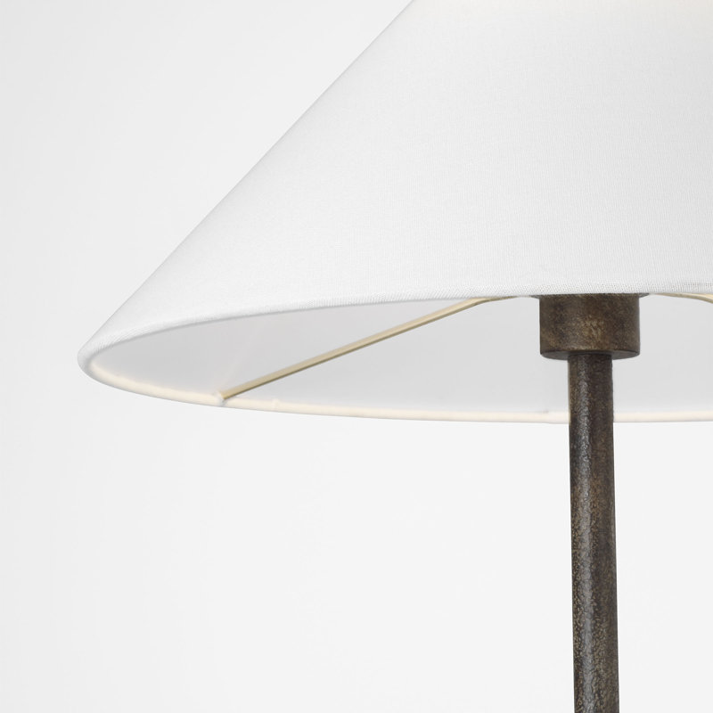 Kelly Wearstler Nebeker 1 Light Bedroom Home Office Living Room Lamp With White Linen Shade, Bronze