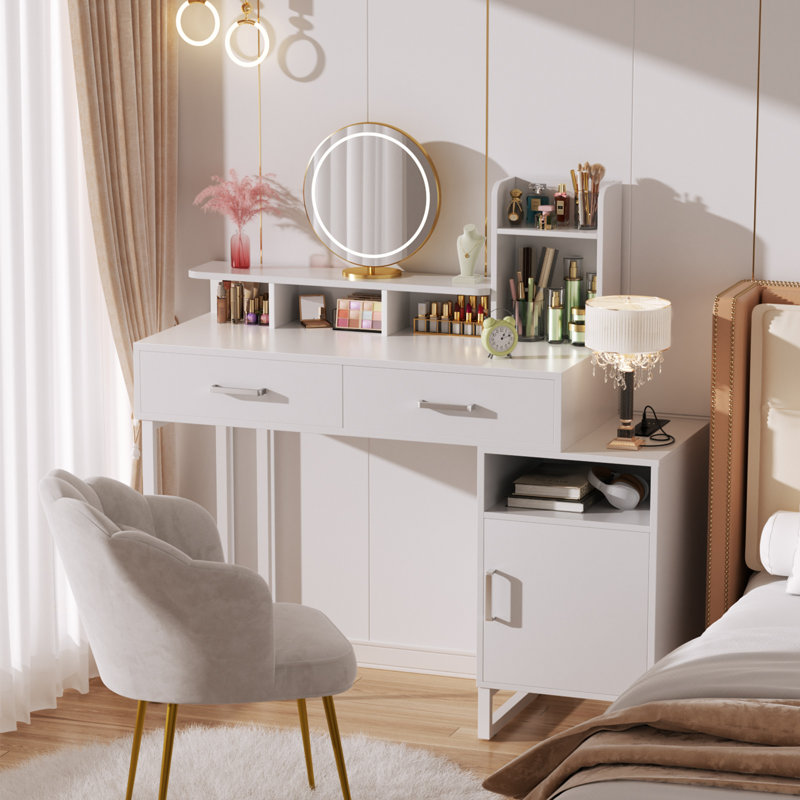 Petit bureau de meuble-lavabo avec station de charge, Blanc