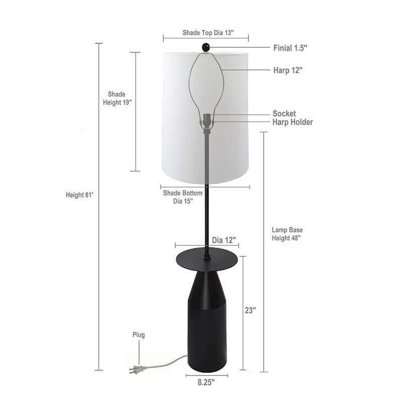 Sleek 61'' Cordless Modern Black Floor Lamp with Adjustable Drum Shade