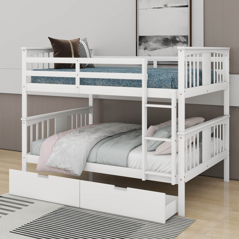 Lit superposé double au-dessus de double avec échelle et tiroirs pour la chambre à coucher, Blanc