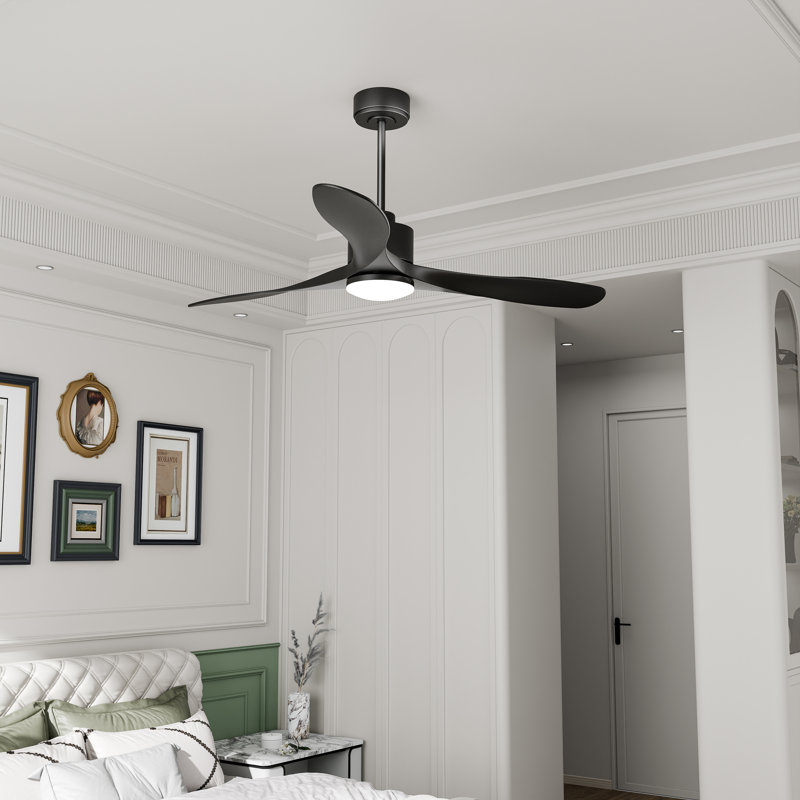 52" 3-Blade Standard Ceiling Fan with LED Lights Remote Control, Black