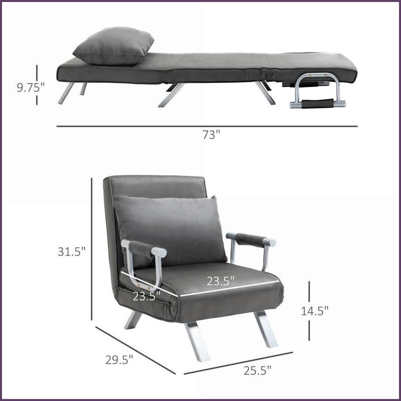 Canapé-lit convertible à 5 positions HOMcom - Canapé-lit pliant avec coussin | Gris foncé | Tissu