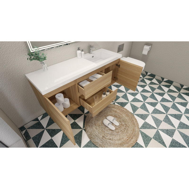 Single Bathroom Vanity with Acrylic Top, White Oak