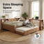 Lit de jour pleine grandeur avec lit gigogne, base de lit en bois en L avec bureau intégré, tiroirs de rangement, tablettes et huche, lit de jour multifonctionnel peu encombrant pour la chambre à coucher-1238416272