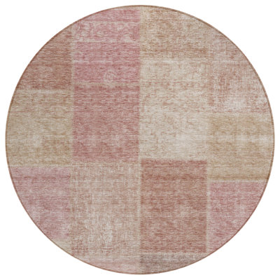 Tapis intérieur lavable rond 8 pi rosé et mauve